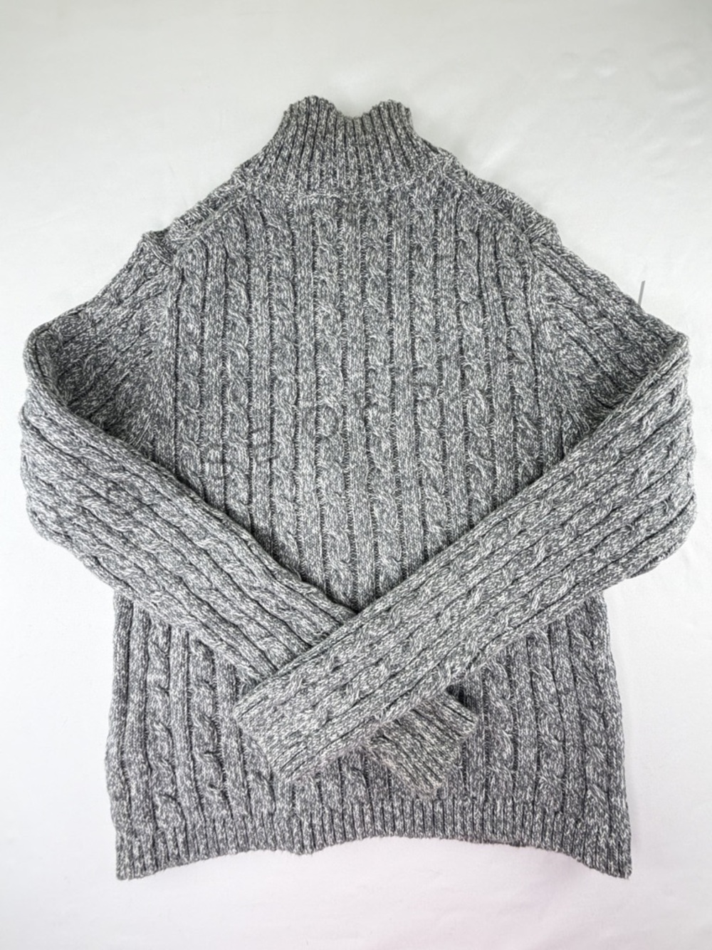 L.L.Bean Cable Knit Sweater Zip Gray Cotton Petite Small Cozy - Picture 3 of 8
